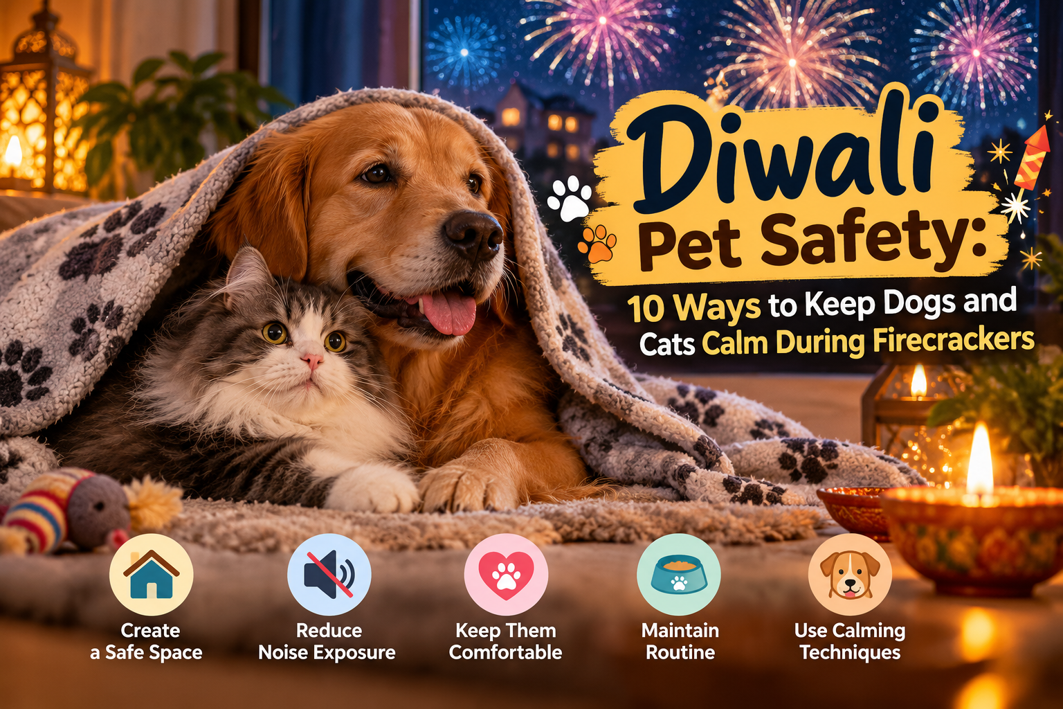 Diwali Pet Safety: 10 Ways to Keep Dogs and Cats Calm During Firecrackers